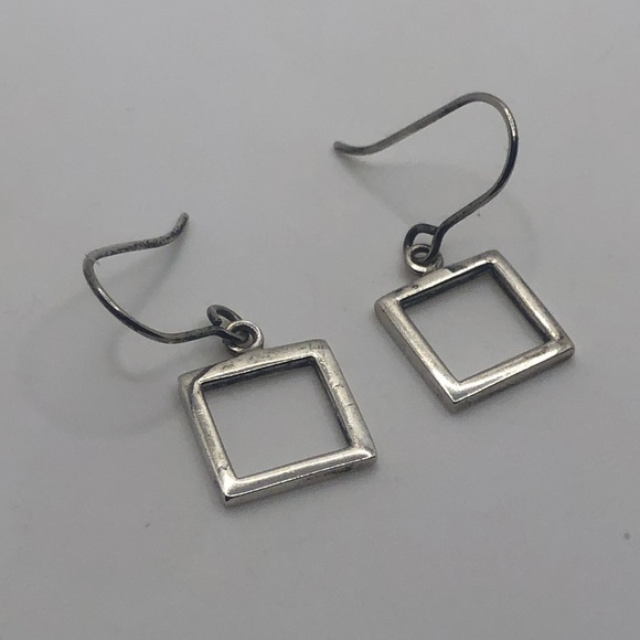 Vtg Sterling Silver Geometric Square Dangle Earrings 925 Tashi 1.1” - Picture 2 of 4